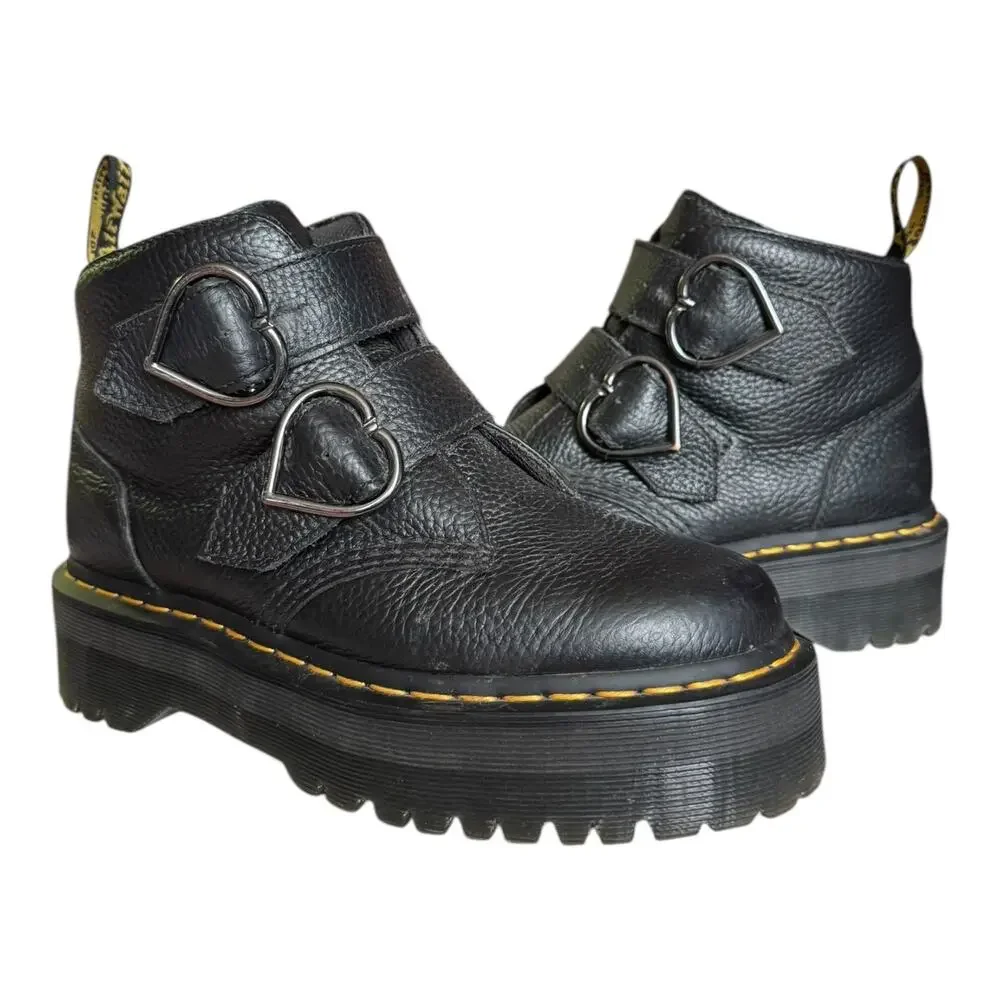 Dr. Martens Denon Flower Buckle Platform Boots Black Size 8